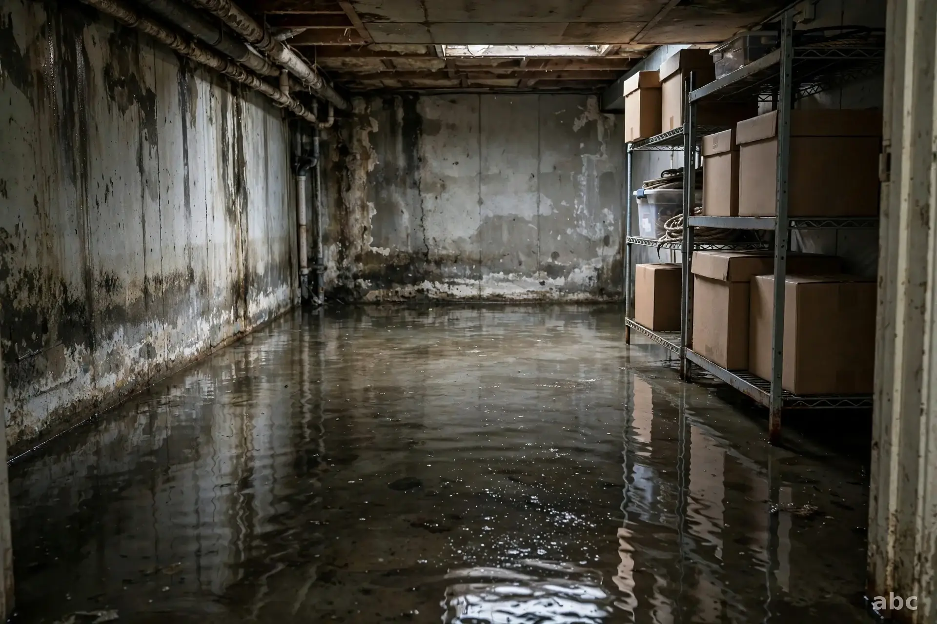 Example illustration of a flooded basement with standing water