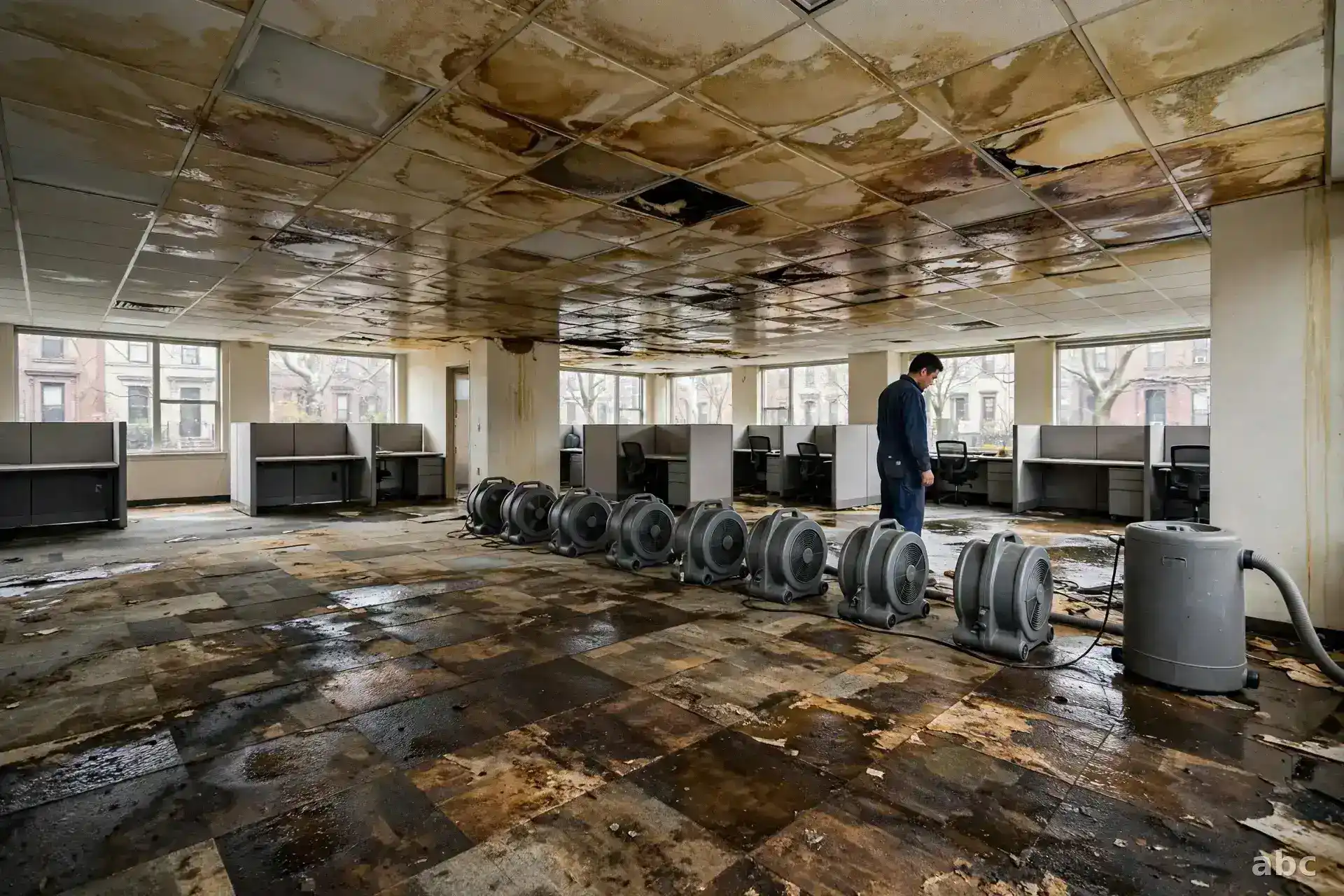 Drying equipment at work inside a commercial office space in New York