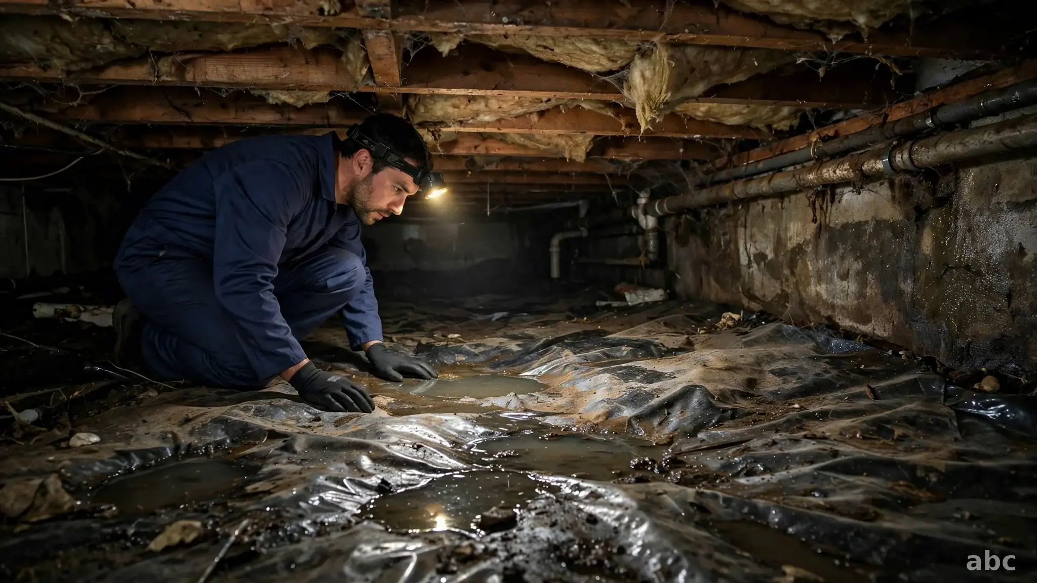 Professional drying equipment in a damp residential crawl space