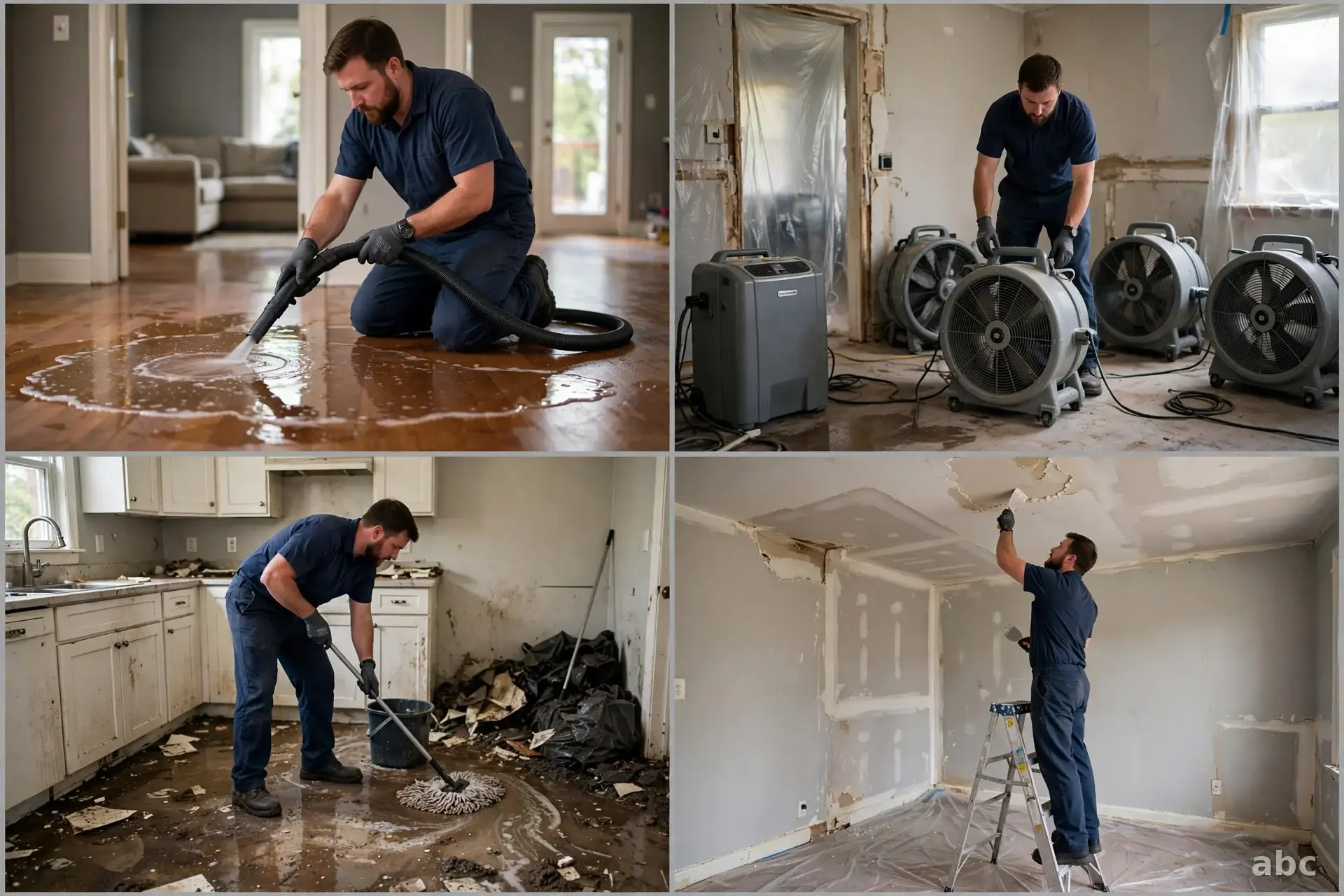 Collage of water damage restoration work in New York homes